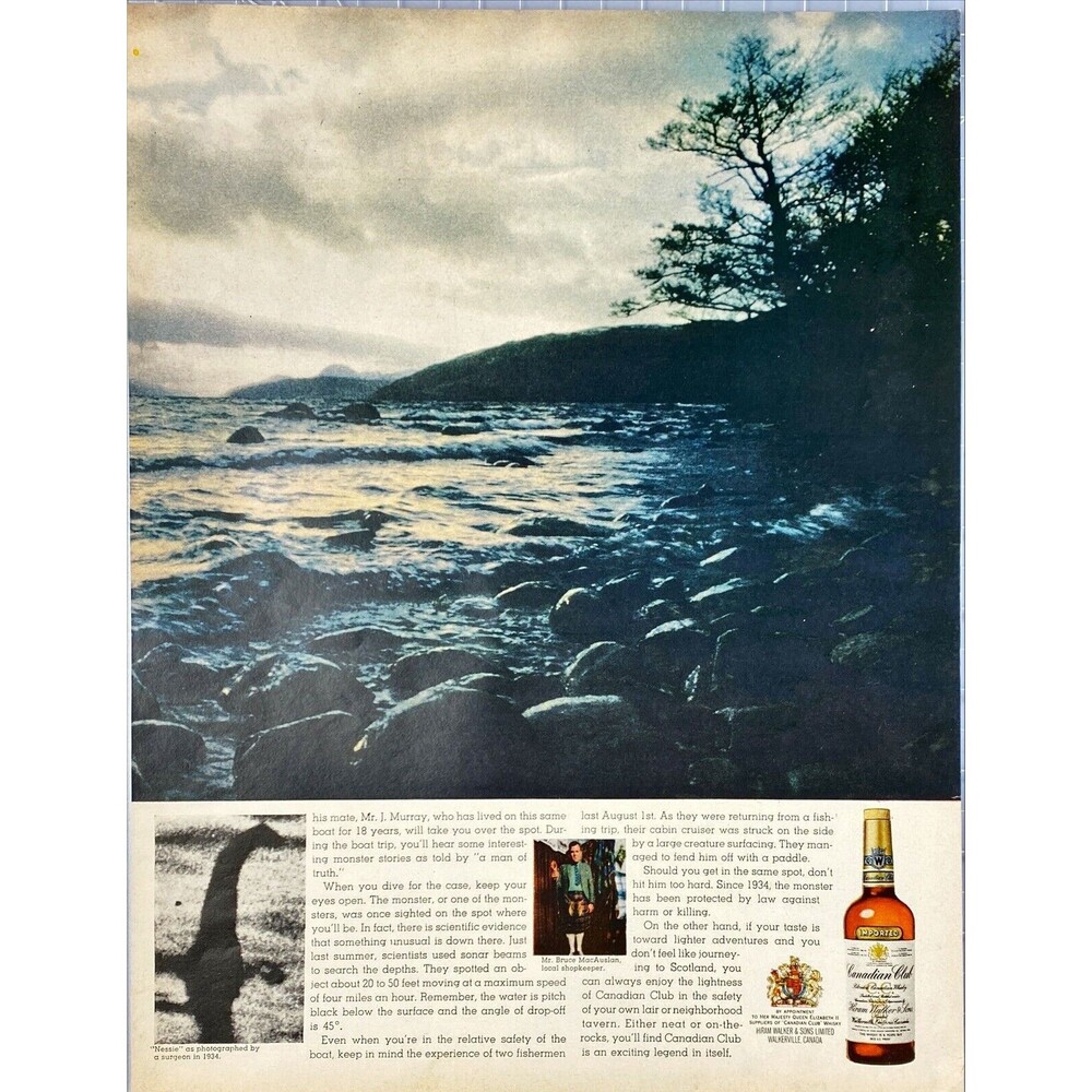 Canadian Club Whiskey "Locke Ness & 'Nessie Photograph" Vintage Print Ad 1970